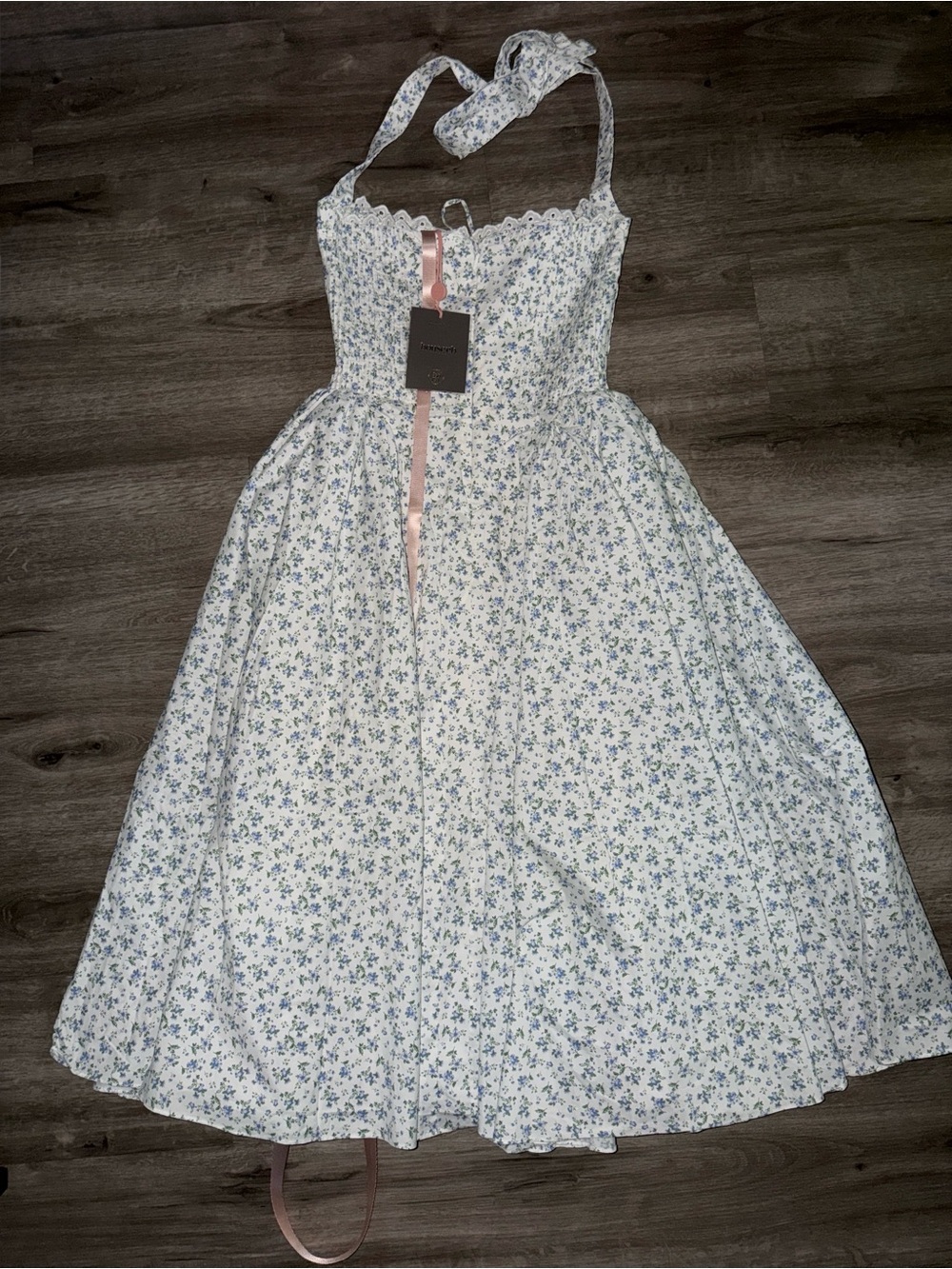 House of CB Adabella white bluebell print cotton halter sundress - Picture 16 of 16